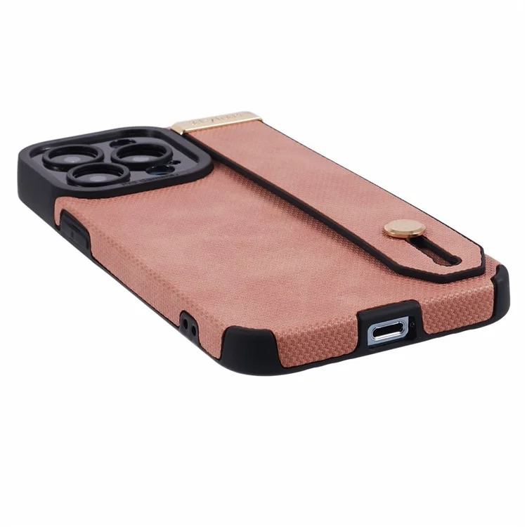 Morandi Style per iPhone 13 Pro Case Kickstand Design PU Leather Coated TPU Cover - Pink