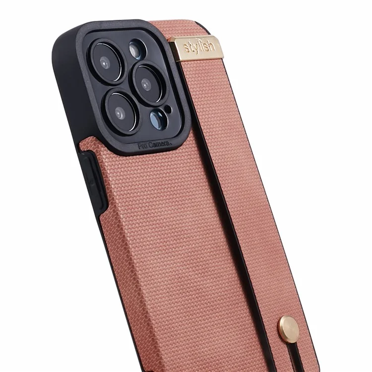 Morandi Style per iPhone 13 Pro Case Kickstand Design PU Leather Coated TPU Cover - Pink