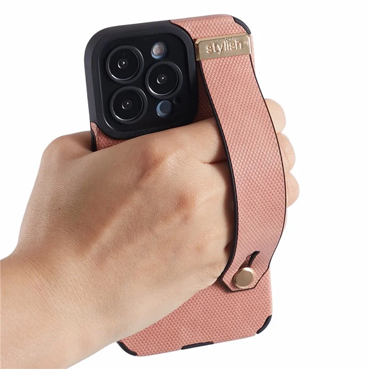 Morandi Style per iPhone 13 Pro Case Kickstand Design PU Leather Coated TPU Cover - Pink