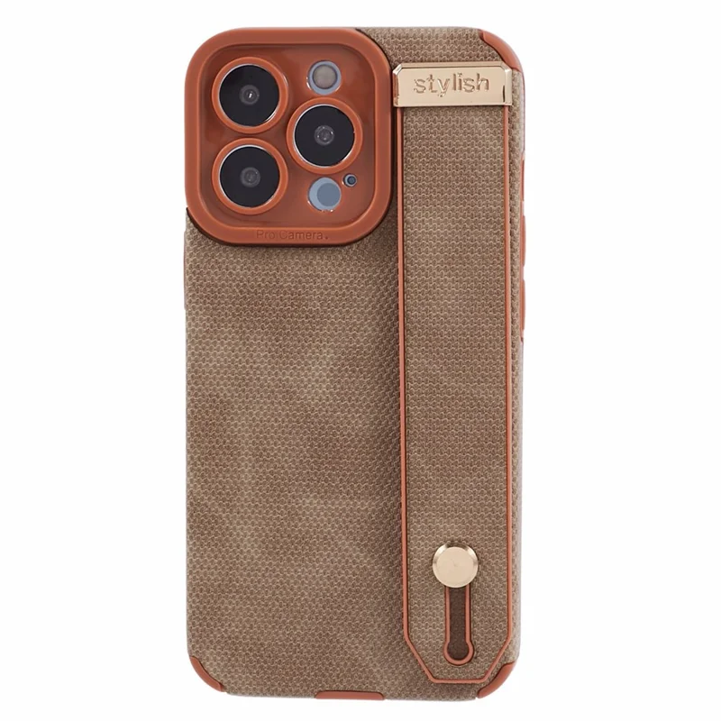 Morandi Style for iPhone 13 Pro Case Kickstand Design PU Leather Coated TPU Cover - Brown