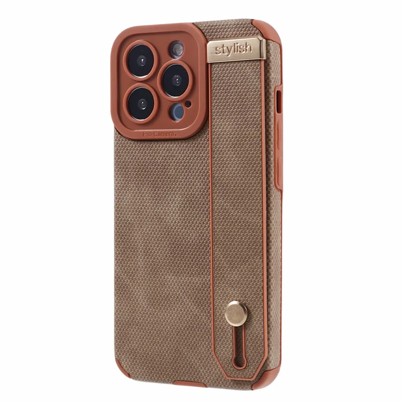 Morandi Style for iPhone 13 Pro Case Kickstand Design PU Leather Coated TPU Cover - Brown