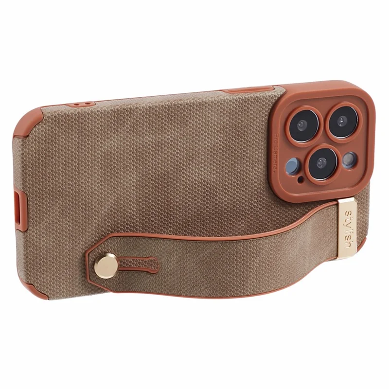 Morandi Style for iPhone 13 Pro Case Kickstand Design PU Leather Coated TPU Cover - Brown