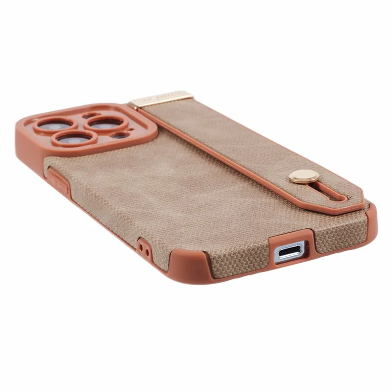 Morandi Style for iPhone 13 Pro Case Kickstand Design PU Leather Coated TPU Cover - Brown