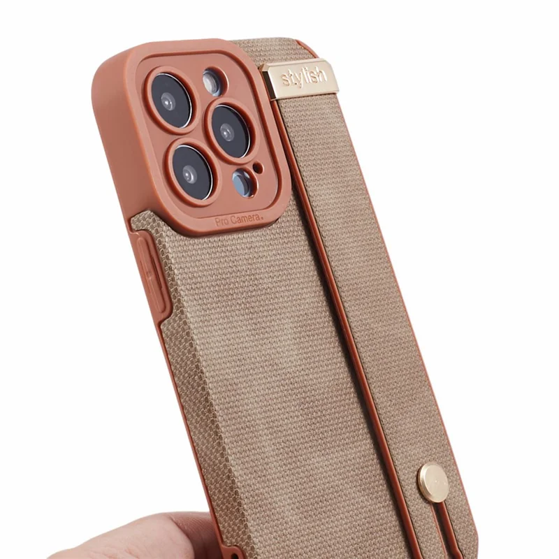 Morandi Style for iPhone 13 Pro Case Kickstand Design PU Leather Coated TPU Cover - Brown