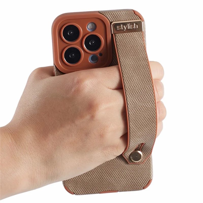 Morandi Style for iPhone 13 Pro Case Kickstand Design PU Leather Coated TPU Cover - Brown