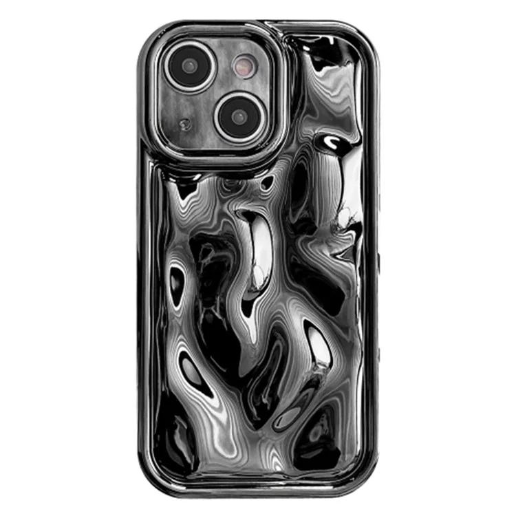 For iPhone 15 Case Electroplated Meteorite Texture Soft TPU Phone Cover - Black