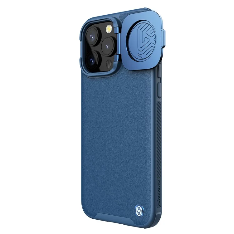 NILLKIN CamShield Prop For iPhone 15 Pro Max Étui de protection pour l'appareil photo Couverture en cuir PU + PC + TPU - Bleu