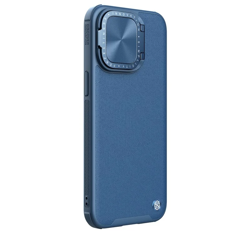 NILLKIN CamShield Prop For iPhone 15 Pro Max Étui de protection pour l'appareil photo Couverture en cuir PU + PC + TPU - Bleu