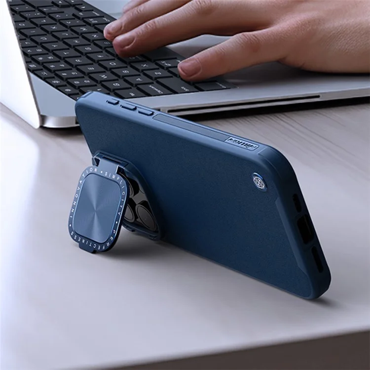 NILLKIN CamShield Prop For iPhone 15 Pro Max Étui de protection pour l'appareil photo Couverture en cuir PU + PC + TPU - Bleu