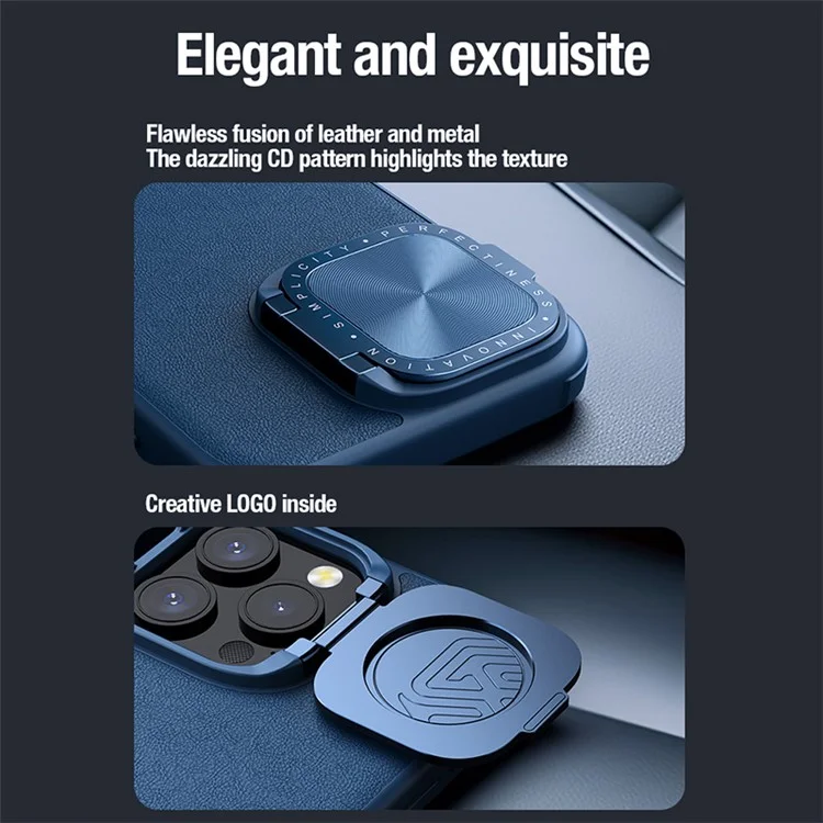NILLKIN CamShield Prop For iPhone 15 Pro Max Étui de protection pour l'appareil photo Couverture en cuir PU + PC + TPU - Bleu