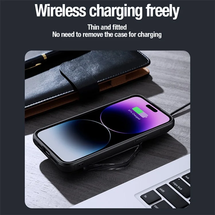 NILLKIN CamShield Prop For iPhone 15 Pro Max Étui de protection pour l'appareil photo Couverture en cuir PU + PC + TPU - Bleu