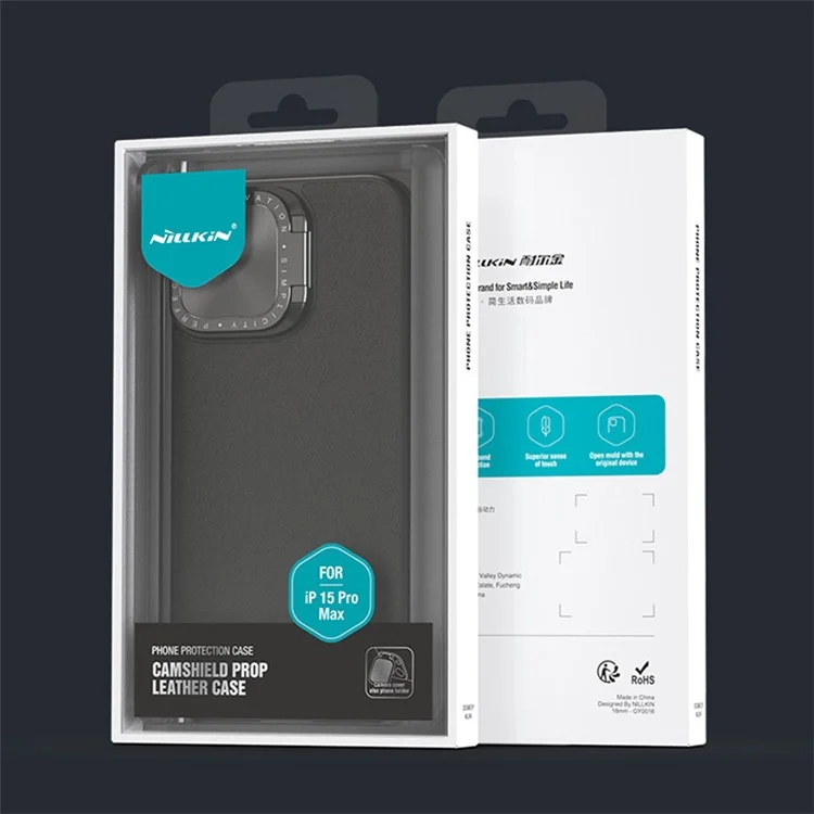 NILLKIN CamShield Prop For iPhone 15 Pro Max Étui de protection pour l'appareil photo Couverture en cuir PU + PC + TPU - Bleu