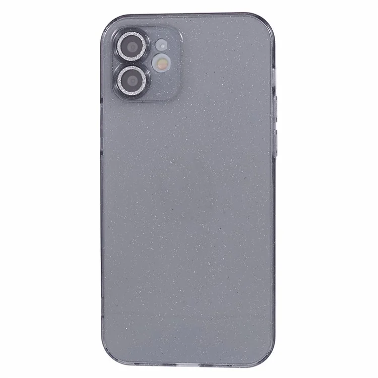 For iPhone 11 Case Glitter Powder TPU Phone Cover with Shiny Ring Lens Protector - Black