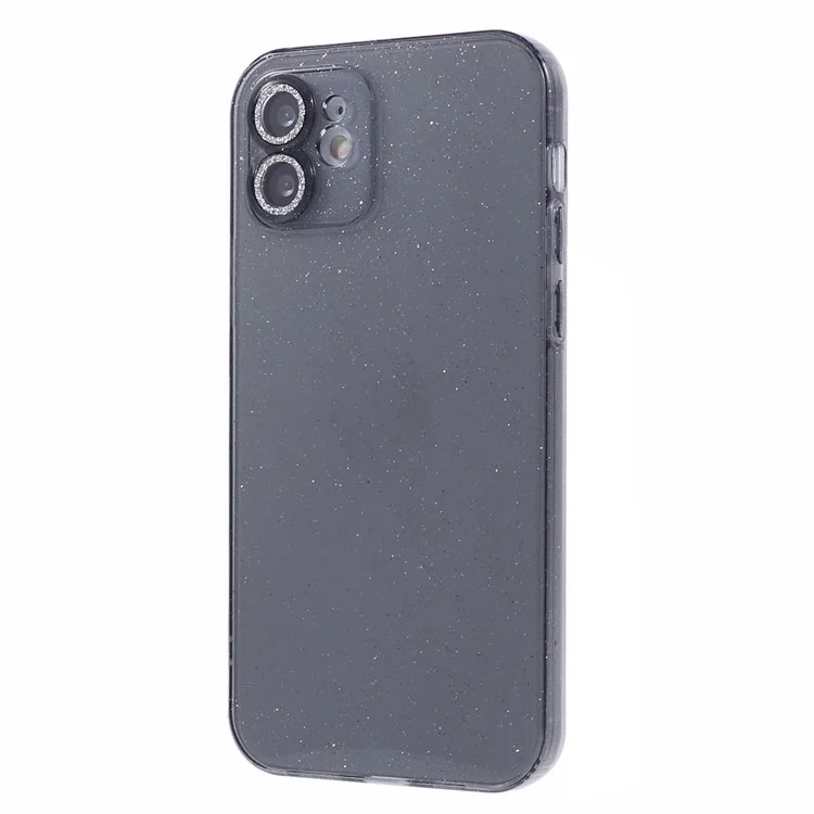 For iPhone 11 Case Glitter Powder TPU Phone Cover with Shiny Ring Lens Protector - Black