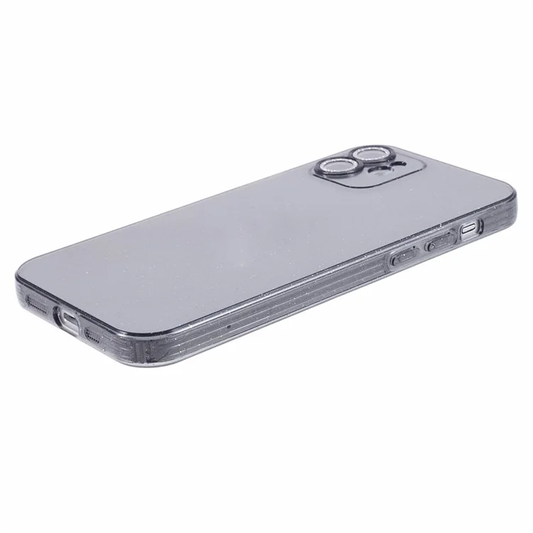 For iPhone 11 Case Glitter Powder TPU Phone Cover with Shiny Ring Lens Protector - Black