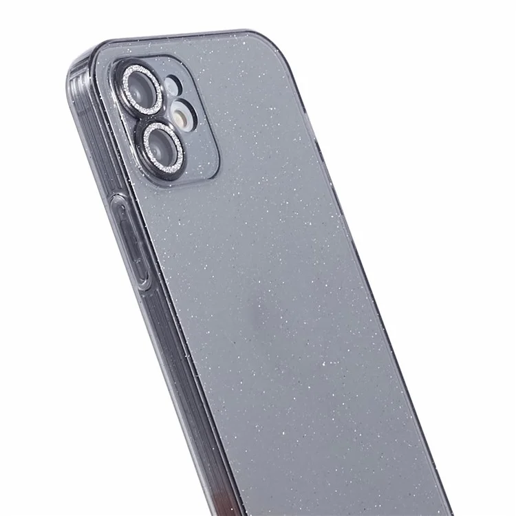 For iPhone 11 Case Glitter Powder TPU Phone Cover with Shiny Ring Lens Protector - Black
