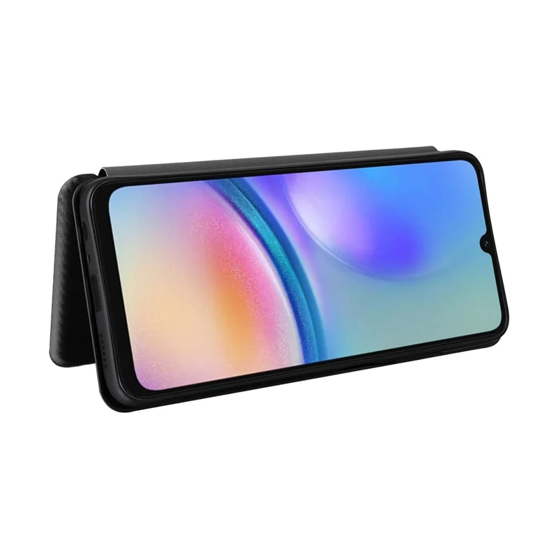 Para Samsung Galaxy A05s 4G Case Textura de Fibra de Carbono Capa de Telefone de Couro PU com Slot para Cartão - Preto