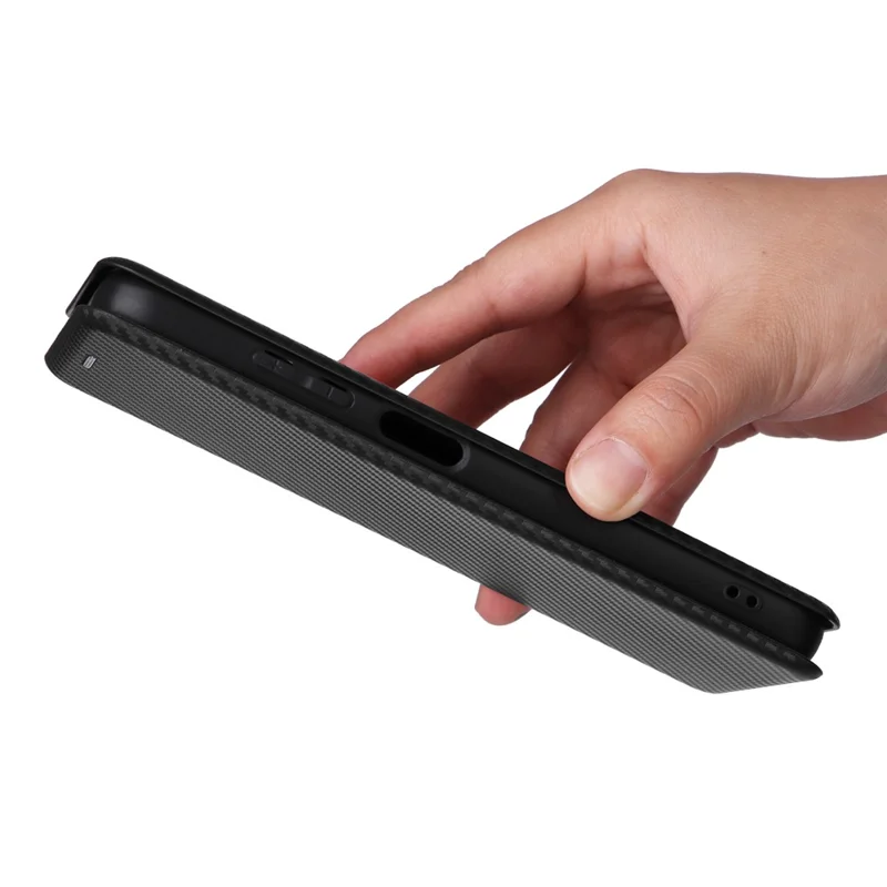 Para Samsung Galaxy A05s 4G Case Textura de Fibra de Carbono Capa de Telefone de Couro PU com Slot para Cartão - Preto