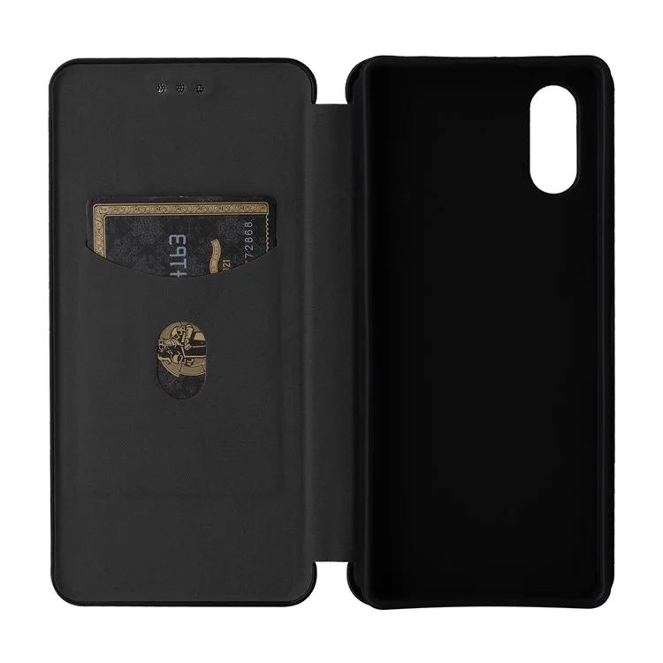 For Sony Xperia 5 V Case Carbon Fiber Texture Anti-drop Card Holder PU Leather Phone Shell - Black