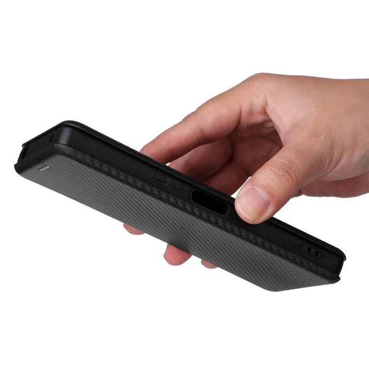 For Sony Xperia 5 V Case Carbon Fiber Texture Anti-drop Card Holder PU Leather Phone Shell - Black