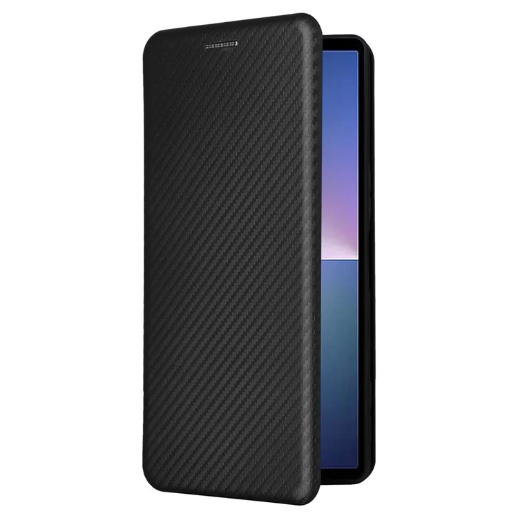 For Sony Xperia 5 V Case Carbon Fiber Texture Anti-drop Card Holder PU Leather Phone Shell - Black