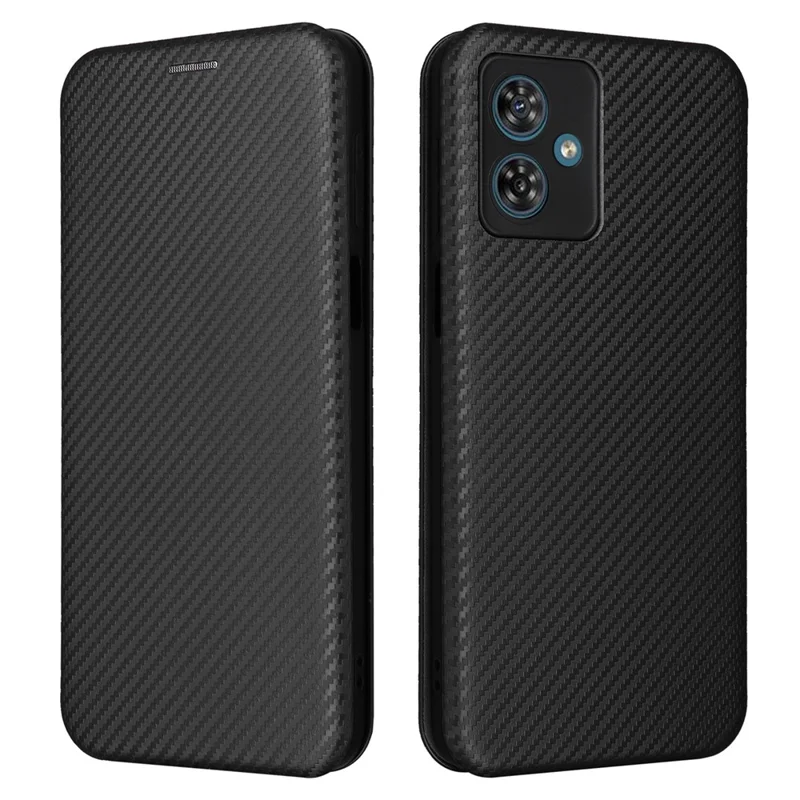 For Motorola Moto G54 5G Case Card Holder Carbon Fiber Texture Anti-drop Leather Cover - Black
