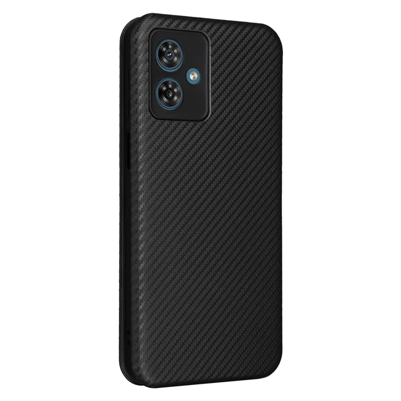 For Motorola Moto G54 5G Case Card Holder Carbon Fiber Texture Anti-drop Leather Cover - Black