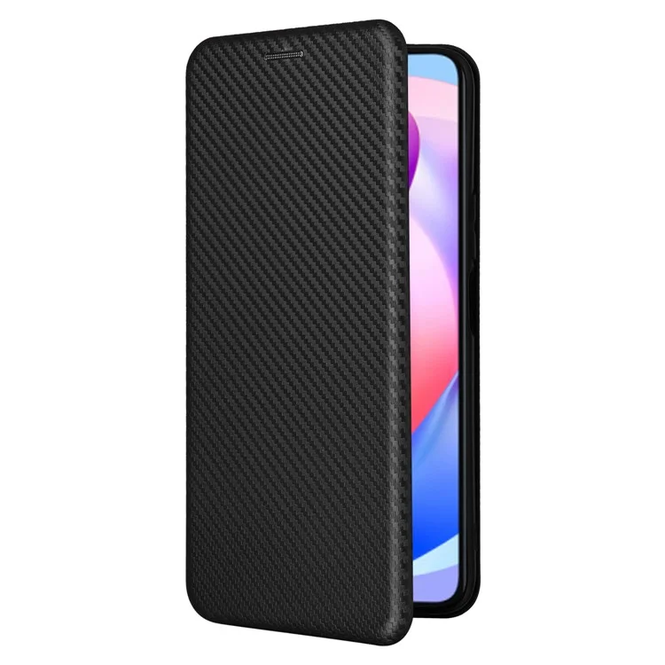 For Honor X6a 4G Case Card Holder Fall Proof Carbon Fiber Texture Leather Cover - Black