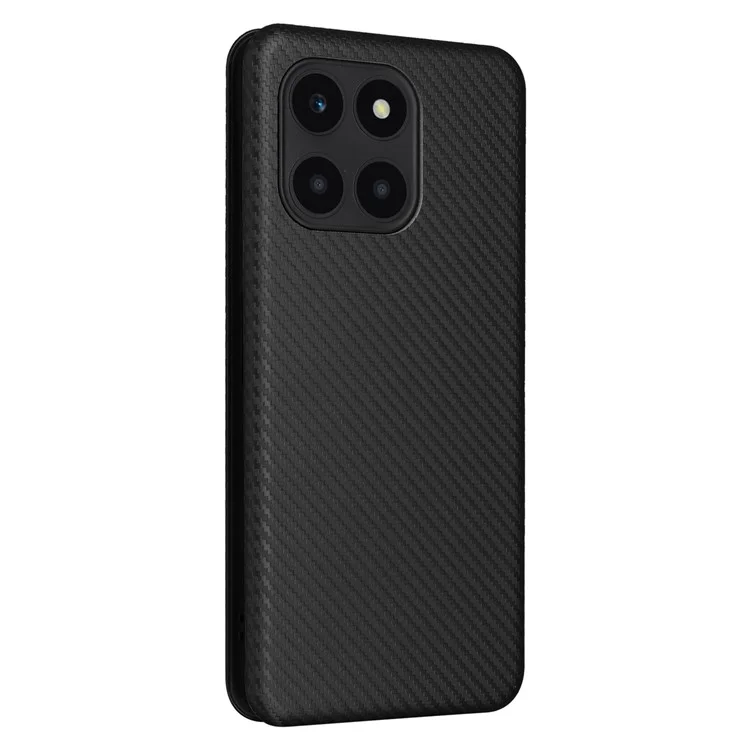 For Honor X6a 4G Case Card Holder Fall Proof Carbon Fiber Texture Leather Cover - Black