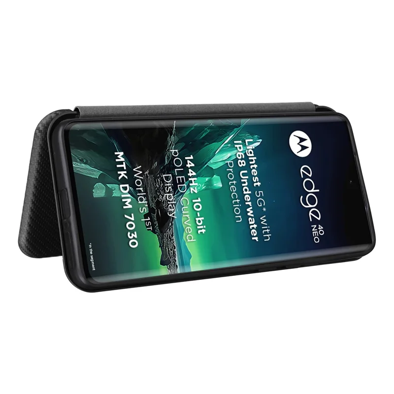 Para Motorola Edge 40 Neo 5G Case Porta-cartões Anti-arranhões Textura de Fibra de Carbono Capa de Couro - Preto