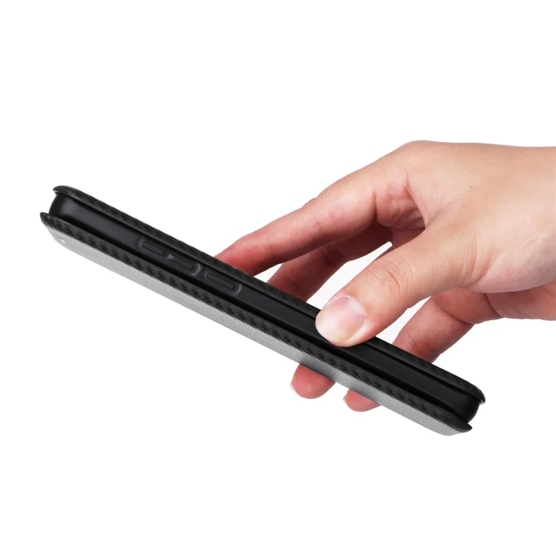 Para Motorola Edge 40 Neo 5G Case Porta-cartões Anti-arranhões Textura de Fibra de Carbono Capa de Couro - Preto