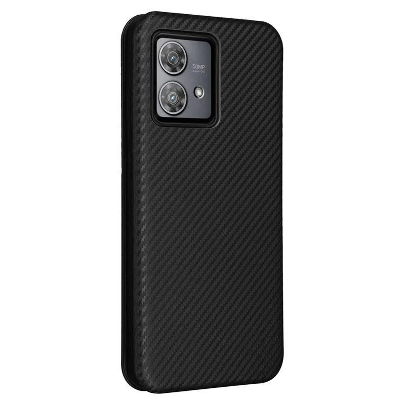 Para Motorola Edge 40 Neo 5G Case Porta-cartões Anti-arranhões Textura de Fibra de Carbono Capa de Couro - Preto