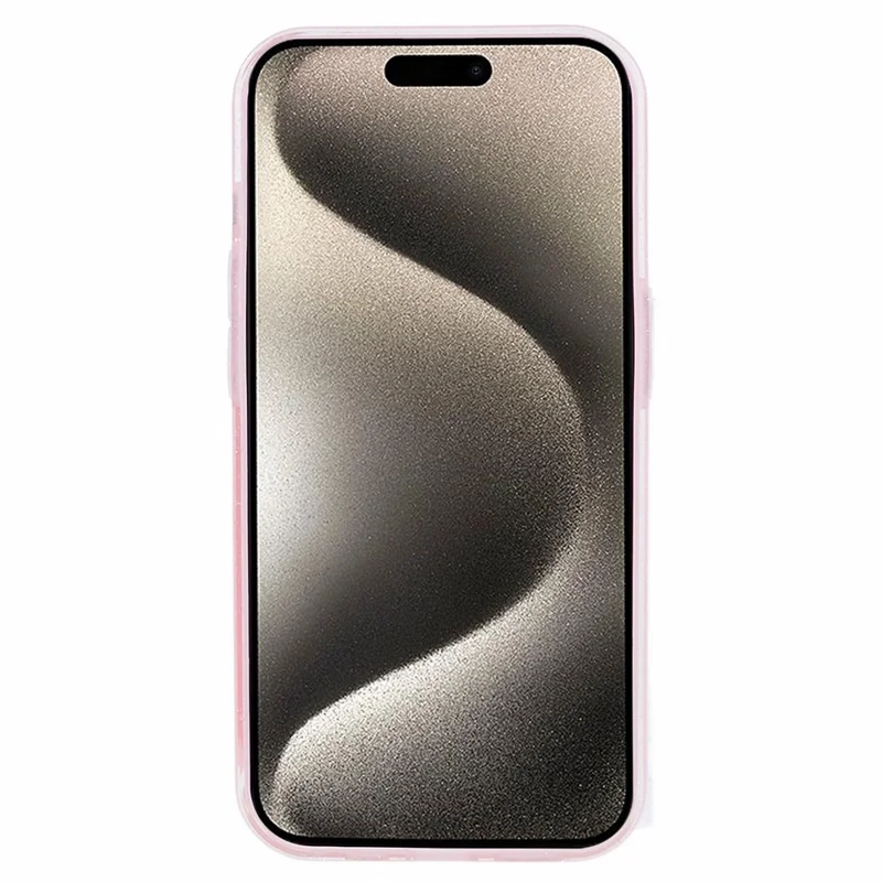 For iPhone 15 Pro Max Case Wristband Glittery TPU Cover with Kickstand - Pink