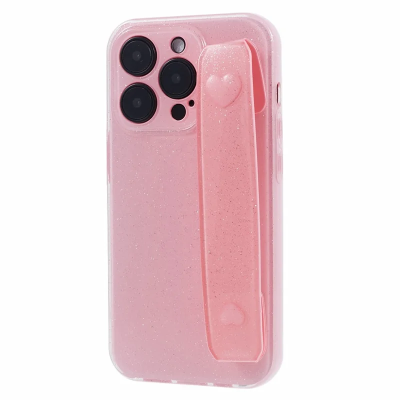 For iPhone 15 Pro Max Case Wristband Glittery TPU Cover with Kickstand - Pink