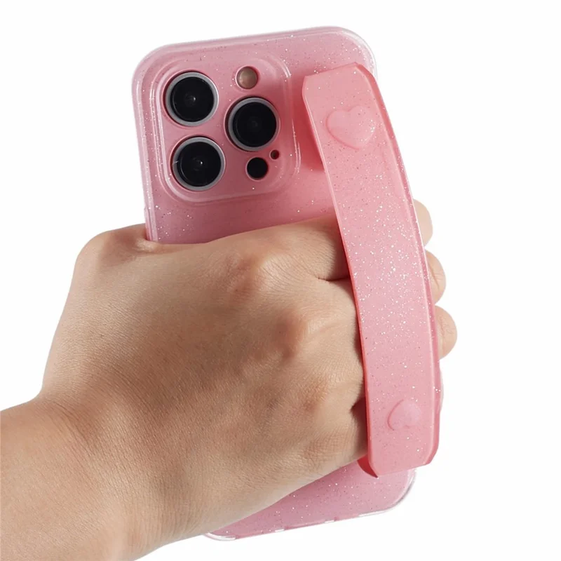 For iPhone 15 Pro Max Case Wristband Glittery TPU Cover with Kickstand - Pink