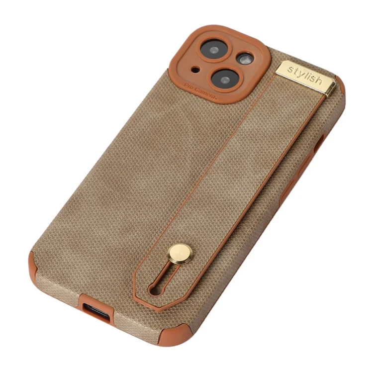 Morandi Style per iPhone 13 Case Wristband TPU+PU Leather Anti-drop Phone Cover - Marrone