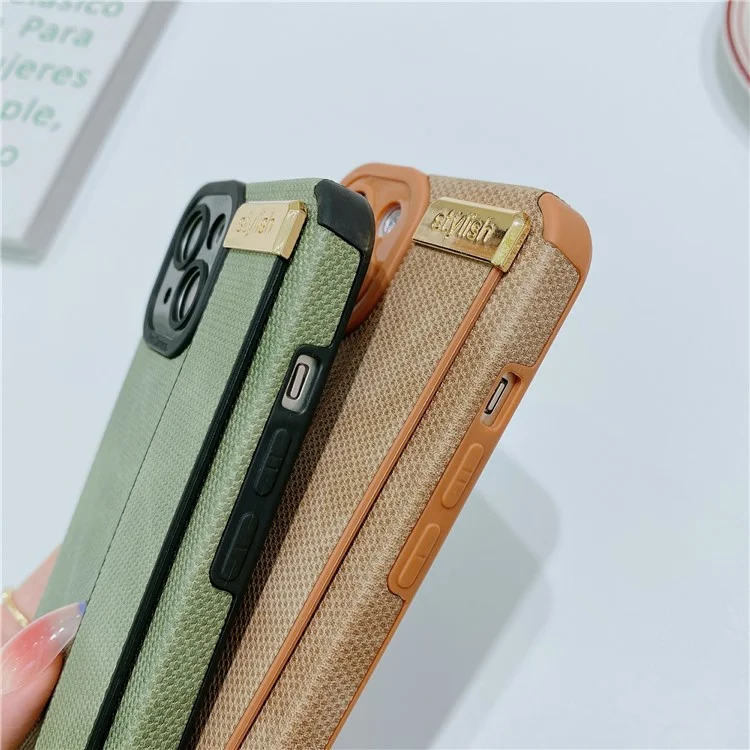 Morandi Style per iPhone 13 Case Wristband TPU+PU Leather Anti-drop Phone Cover - Marrone