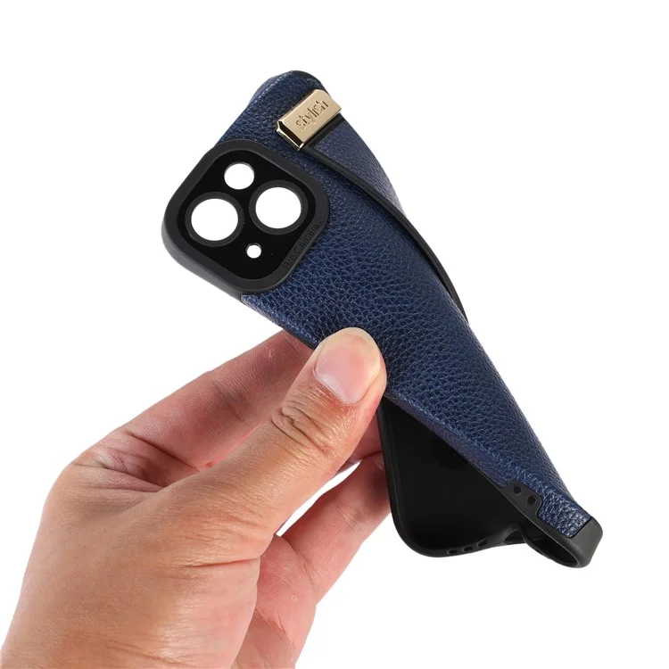 Étui pour iPhone 13 avec support, sangle de poignet, texture en cuir PU + couverture de téléphone TPU - Vert