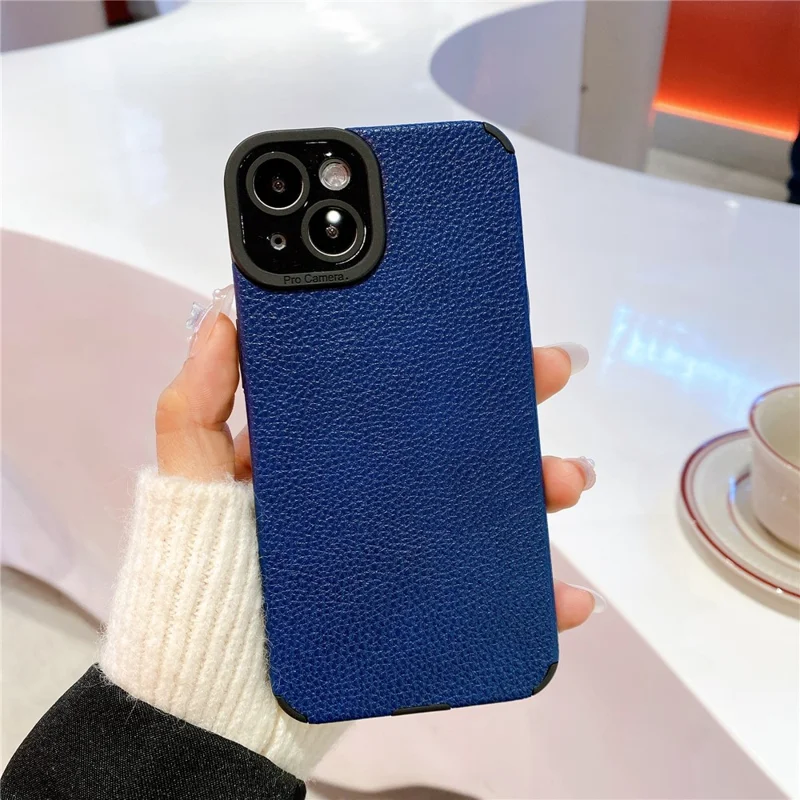 For iPhone 13 Case Anti-Scratch PU Leather + TPU Phone Back Cover - Blue