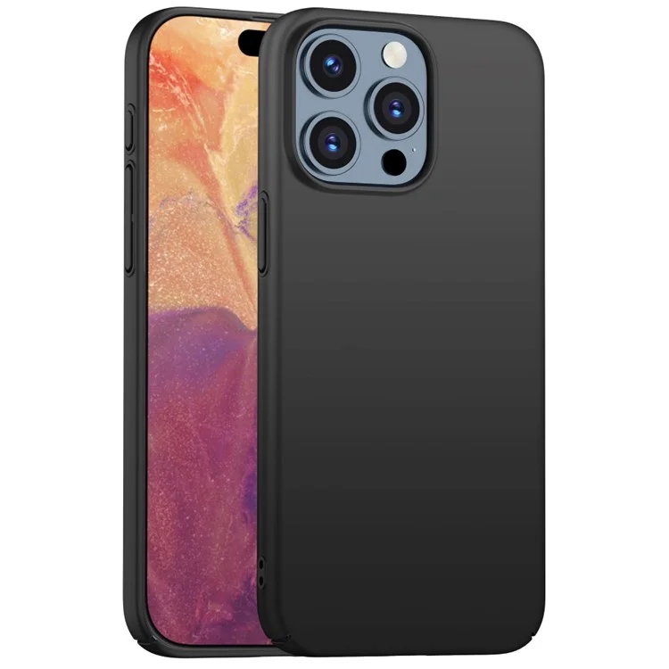 For iPhone 15 Pro Max PC Phone Case Anti-scratch Phone Cover Solid Color Shell - Black
