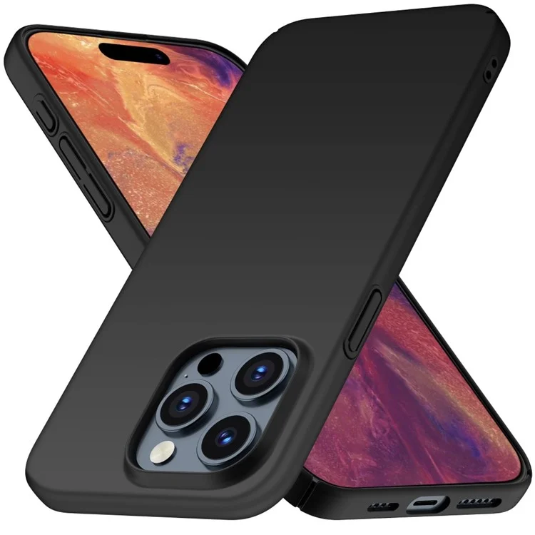 For iPhone 15 Pro Max PC Phone Case Anti-scratch Phone Cover Solid Color Shell - Black