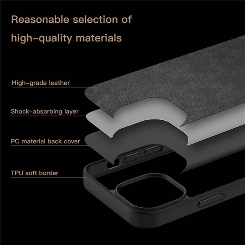 For iPhone 15 Plus Shockproof Case PU Leather+TPU+PC Phone Cover Retro Phone Shell - Black