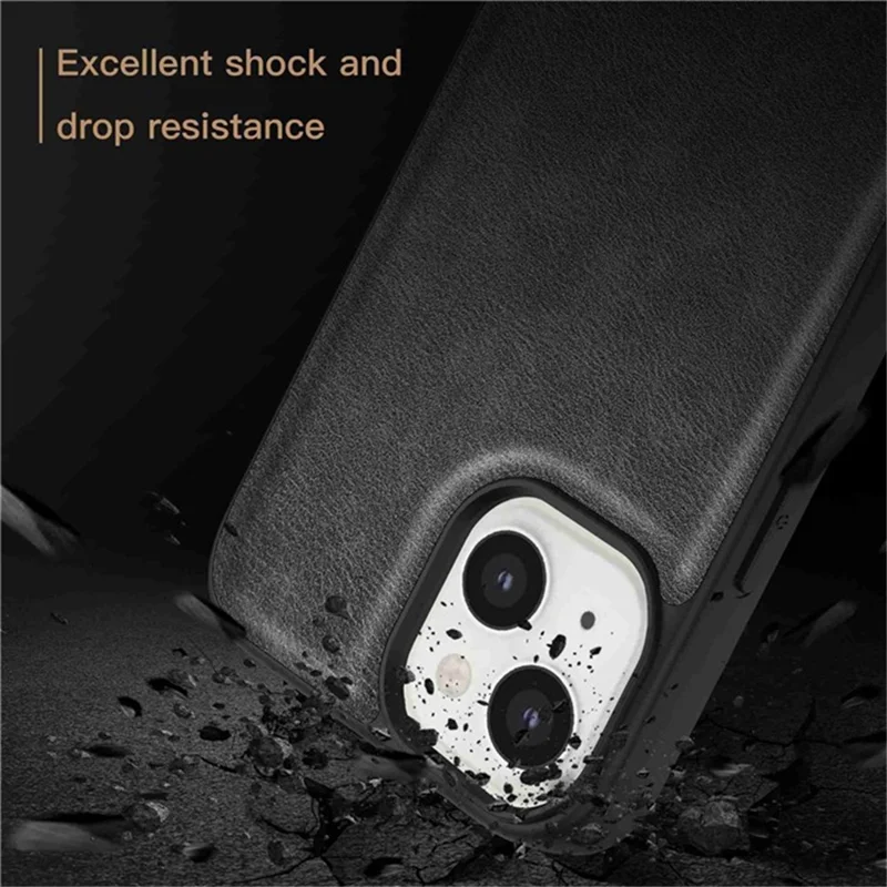 For iPhone 15 Plus Shockproof Case PU Leather+TPU+PC Phone Cover Retro Phone Shell - Black