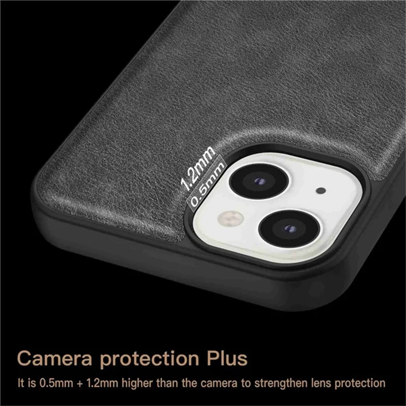 For iPhone 15 Plus Shockproof Case PU Leather+TPU+PC Phone Cover Retro Phone Shell - Black