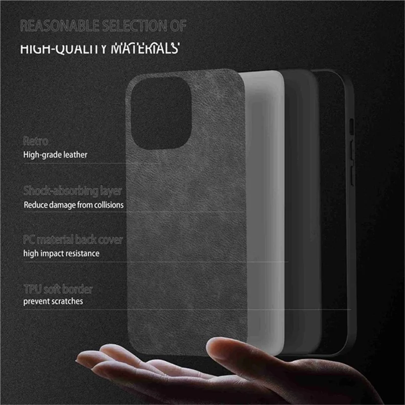 For iPhone 15 Pro Cell Phone Cover Retro PU Leather+TPU+PC Cell Phone Case - Black