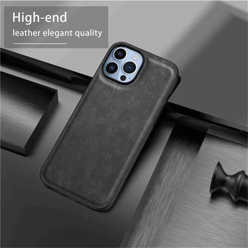 For iPhone 15 Pro Cell Phone Cover Retro PU Leather+TPU+PC Cell Phone Case - Black