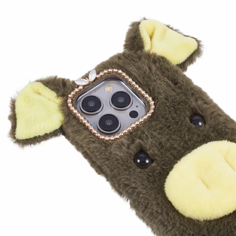 For iPhone 15 Pro Max Case Cute Pig Design Plush + TPU Soft Anti-drop Phone Cover - Green
