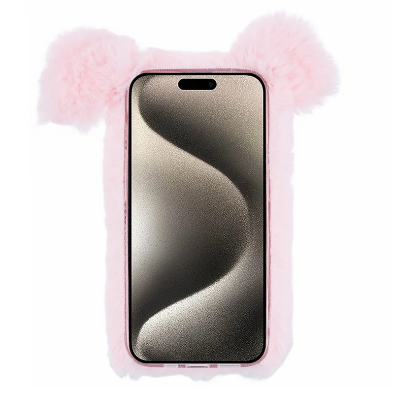 For iPhone 15 Pro Case Cute Pig Plush + TPU Shockproof Phone Cover - Pink