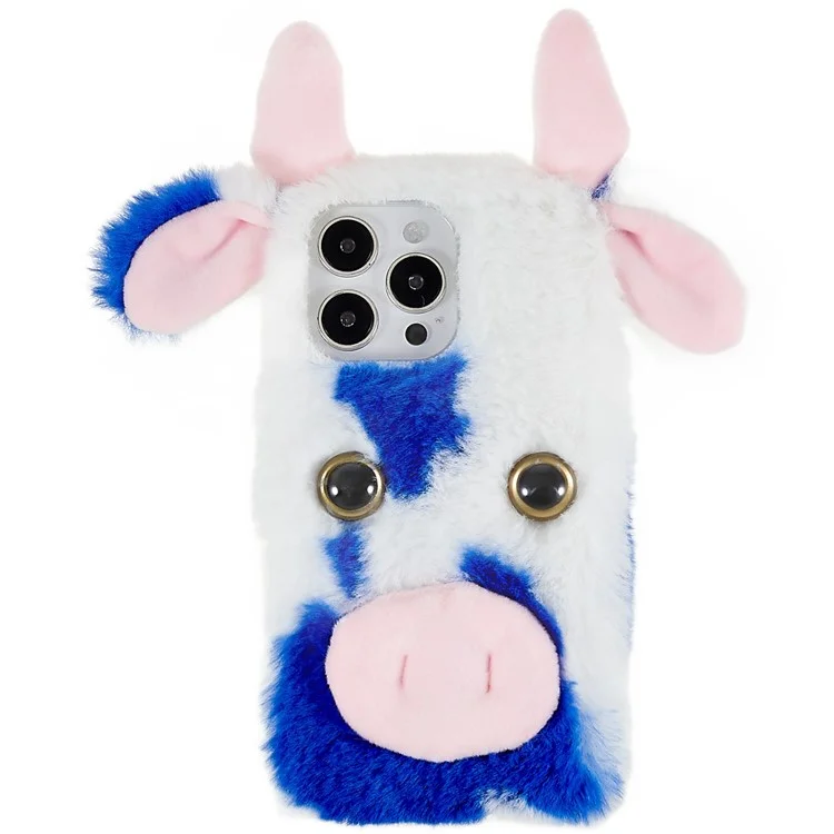 Для iPhone 15 Pro Max Plush Phone Case Milk Cow Ear Soft TPU Winter Warm Cover - Blue
