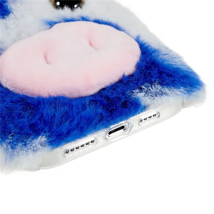 Для iPhone 15 Pro Max Plush Phone Case Milk Cow Ear Soft TPU Winter Warm Cover - Blue